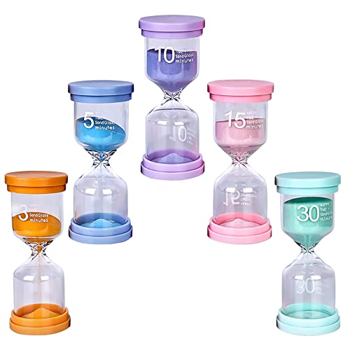 5 ud Reloj Arena,Colorido gestión del Tiempo Temporizador para Niños Que Se Cepillan Los Dientes,Cocina,Toilet,Escuela,Guardería,Aprendizaje,Oficina, Actividades Programadas,Decoracion,3/5/10/15/30Min