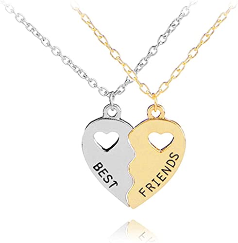 genérico Juego de 2 collares de amistad con colgante grabado de mejores amigos con forma de corazón, plata y oro Diseño conveniente