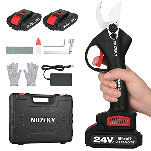 Tijeras de podar eléctricas tijeras con 2 baterías, tijeras a batería para poda profesionales 30 mm diámetro de corte eléctrico Pruning Shears con diseño para inalámbrico Hedge,árbol, fruta(24 V/2 A)