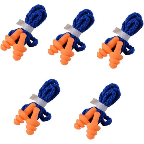 Yizhet 5 pars Tapones para Los Oídos con Cordón,arbol Soft Seguridad suave silicona Tapones auditivos Muffs Proteccion - Reutilizable , azul-naranja